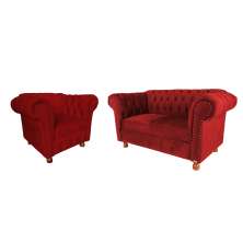 Conjunto Sofa Namoradeira Chesterfield Capitone Luis XV Suede Bordô / decoracao, sala tv estar, recepcao