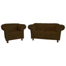 Conjunto Sofa Namoradeira Chesterfield Capitone Luis XV Suede Marrom / decoracao, sala tv estar, recepcao