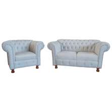 Conjunto Sofa Namoradeira Chesterfield Capitone Luis XV Suede Nude / decoracao, sala tv estar, recepcao