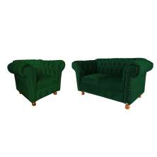 Conjunto Sofa Namoradeira Chesterfield Capitone Luis XV Suede Verde Musgo / decoracao, sala tv estar, recepcao