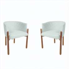 Kit 02 Poltronas Decorativa Sophia Para Sala, Tv, Estar, Recepção Base De Madeira - Suede Nude