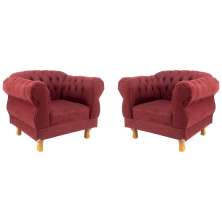 Kit 2 poltronas Chesterfield Capitonê Elisabeth Suede Bordo Decoração, Recepção, Salas de Tv e Estar