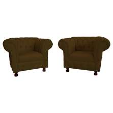Kit Duas Poltronas Chesterfield Capitone Luis XV Suede Marrom/ Decoracao, Sala tv estar, barbearia