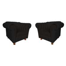 Kit Duas Poltronas Chesterfield Capitone Luis XV Suede Preto/ Decoracao, Sala tv estar, barbearia