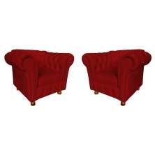 Kit Duas Poltronas Chesterfield Capitone Luis XV Suede Vermelho/ Decoracao, Sala tv estar, barbearia