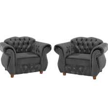 Kit Duas Poltronas Chesterfield Merlo Suede Cinza Chumbo/ decoracao, sala tv estar, recepcao