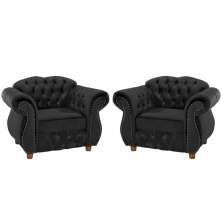Kit Duas Poltronas Chesterfield Merlo Suede Preto/ decoracao, sala tv estar, recepcao