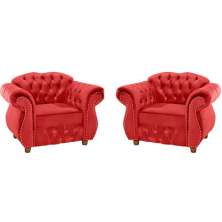 Kit Duas Poltronas Chesterfield Merlo Suede Vermelho/ decoracao, sala tv estar, recepcao