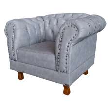 Poltrona Chesterfield Duque Com Capitonê Para Sala, Tv, Estar, Recepção - Couro Ecológico Cinza