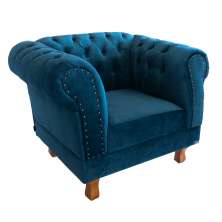 Poltrona Chesterfield Duque Com Capitonê Para Sala, Tv, Estar, Recepção - Suede Azul Marinho