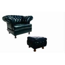 Poltrona Decorativa Fixa com Puff Banqueta Pés de Madeira - Corano Preto