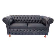 Sofá ChesterField Victório 2,30 Couro Ecológico Preto 2lugares Sala/Recepção