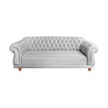 Sofá Chesterfield Capitone Elisabeth Suede Cinza Prata 2,00