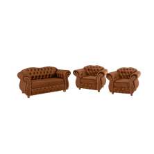 Uma Namoradeira + Duas Poltronas Chesterfield Merlô Suede Terracota / Decoração, barbearia, sala, recepção