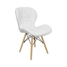 Cadeira Estofada Eiffel Slim Wood Pés de Madeira Branco