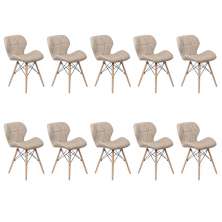Kit 10 Cadeiras Estofada Eiffel Slim Wood Pés de Madeira Bege