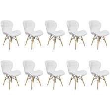 Kit 10 Cadeiras Estofada Eiffel Slim Wood Pés de Madeira Branco