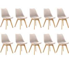 Kit 10 Cadeiras Estofadas Saarinen Wood Pés de Madeira Bege