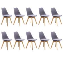 Kit 10 Cadeiras Estofadas Saarinen Wood Pés de Madeira Cinza