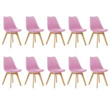Kit 10 Cadeiras Estofadas Saarinen Wood Pés de Madeira Rosa