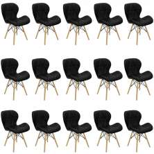 Kit 15 Cadeiras Estofada Eiffel Slim Wood Pés de Madeira Preto