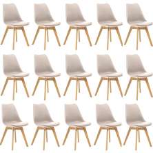 Kit 15 Cadeiras Estofadas Saarinen Wood Pés de Madeira Bege