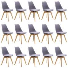 Kit 15 Cadeiras Estofadas Saarinen Wood Pés de Madeira Cinza