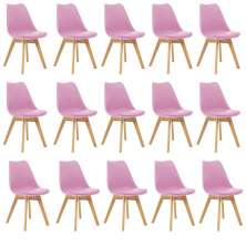 Kit 15 Cadeiras Estofadas Saarinen Wood Pés de Madeira Rosa