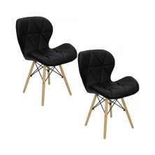 Kit 2 Cadeiras Estofada Eiffel Slim Wood Pés de Madeira Preto