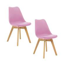 Kit 2 Cadeiras Estofadas Saarinen Wood Pés de Madeira Rosa