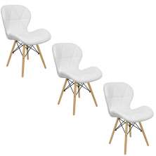 Kit 3 Cadeiras Estofada Eiffel Slim Wood Pés de Madeira Branco