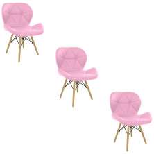 Kit 3 Cadeiras Estofada Eiffel Slim Wood Pés de Madeira Rosa