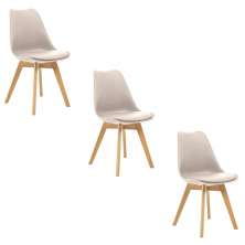 Kit 3 Cadeiras Estofadas Saarinen Wood Pés de Madeira Bege