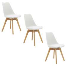 Kit 3 Cadeiras Estofadas Saarinen Wood Pés de Madeira Branco