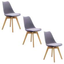 Kit 3 Cadeiras Estofadas Saarinen Wood Pés de Madeira Cinza