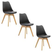 Kit 3 Cadeiras Estofadas Saarinen Wood Pés de Madeira Preto