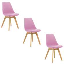Kit 3 Cadeiras Estofadas Saarinen Wood Pés de Madeira Rosa