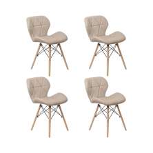 Kit 4 Cadeiras Estofada Eiffel Slim Wood Pés de Madeira Bege