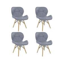 Kit 4 Cadeiras Estofada Eiffel Slim Wood Pés de Madeira Cinza
