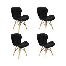 Kit 4 Cadeiras Estofada Eiffel Slim Wood Pés de Madeira Preto