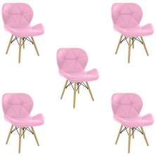 Kit 5 Cadeiras Estofada Eiffel Slim Wood Pés de Madeira Rosa