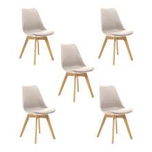 Kit 5 Cadeiras Estofadas Saarinen Wood Pés de Madeira Bege