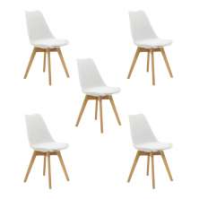 Kit 5 Cadeiras Estofadas Saarinen Wood Pés de Madeira Branco