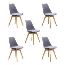 Kit 5 Cadeiras Estofadas Saarinen Wood Pés de Madeira Cinza