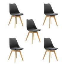 Kit 5 Cadeiras Estofadas Saarinen Wood Pés de Madeira Preto