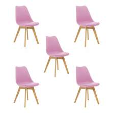 Kit 5 Cadeiras Estofadas Saarinen Wood Pés de Madeira Rosa