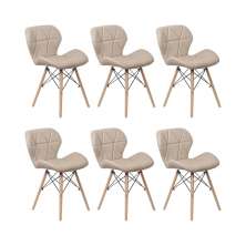 Kit 6 Cadeiras Estofada Eiffel Slim Wood Pés de Madeira Bege