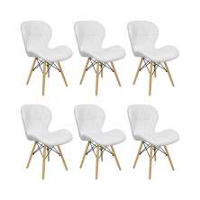 Kit 6 Cadeiras Estofada Eiffel Slim Wood Pés de Madeira Branco