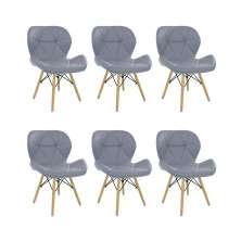 Kit 6 Cadeiras Estofada Eiffel Slim Wood Pés de Madeira Cinza