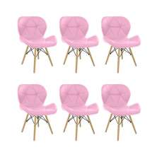 Kit 6 Cadeiras Estofada Eiffel Slim Wood Pés de Madeira Rosa